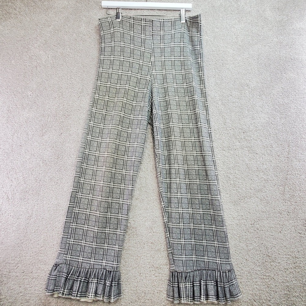Topshop Plaid Flare Pants Ruffle Hem Wide Leg Trouser US 12 UK 16 EUR 44
